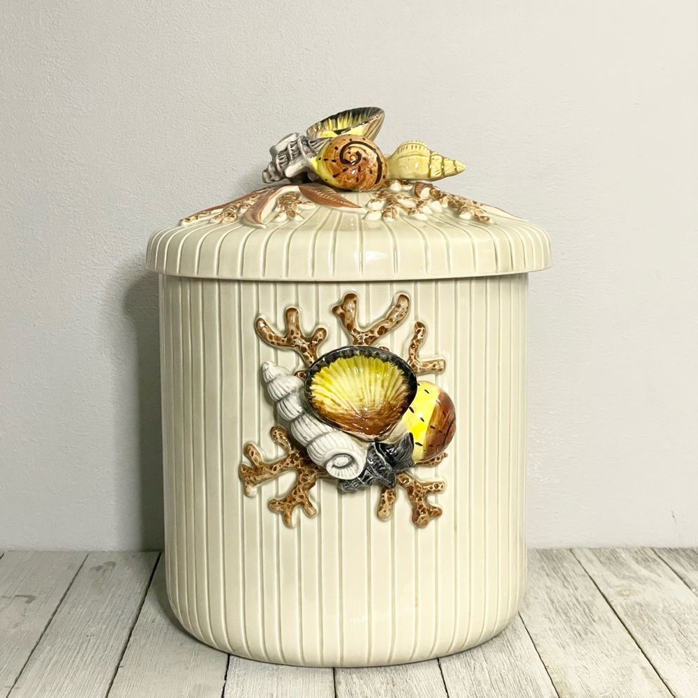 Fitz and Floyd RARE Vintage Coquille Seashell Coral Nautical Ice Bucket with Lid